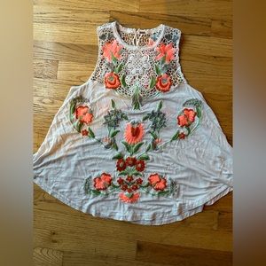 Free People flower power top white coral green small